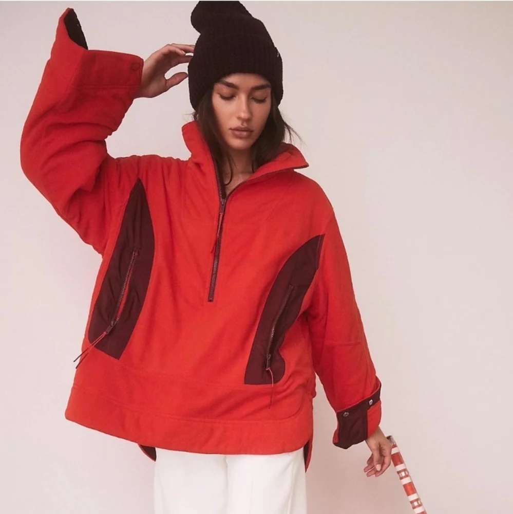 Free People FP Movement Climber Orange Fleece Oversized Jacket‎ Size L